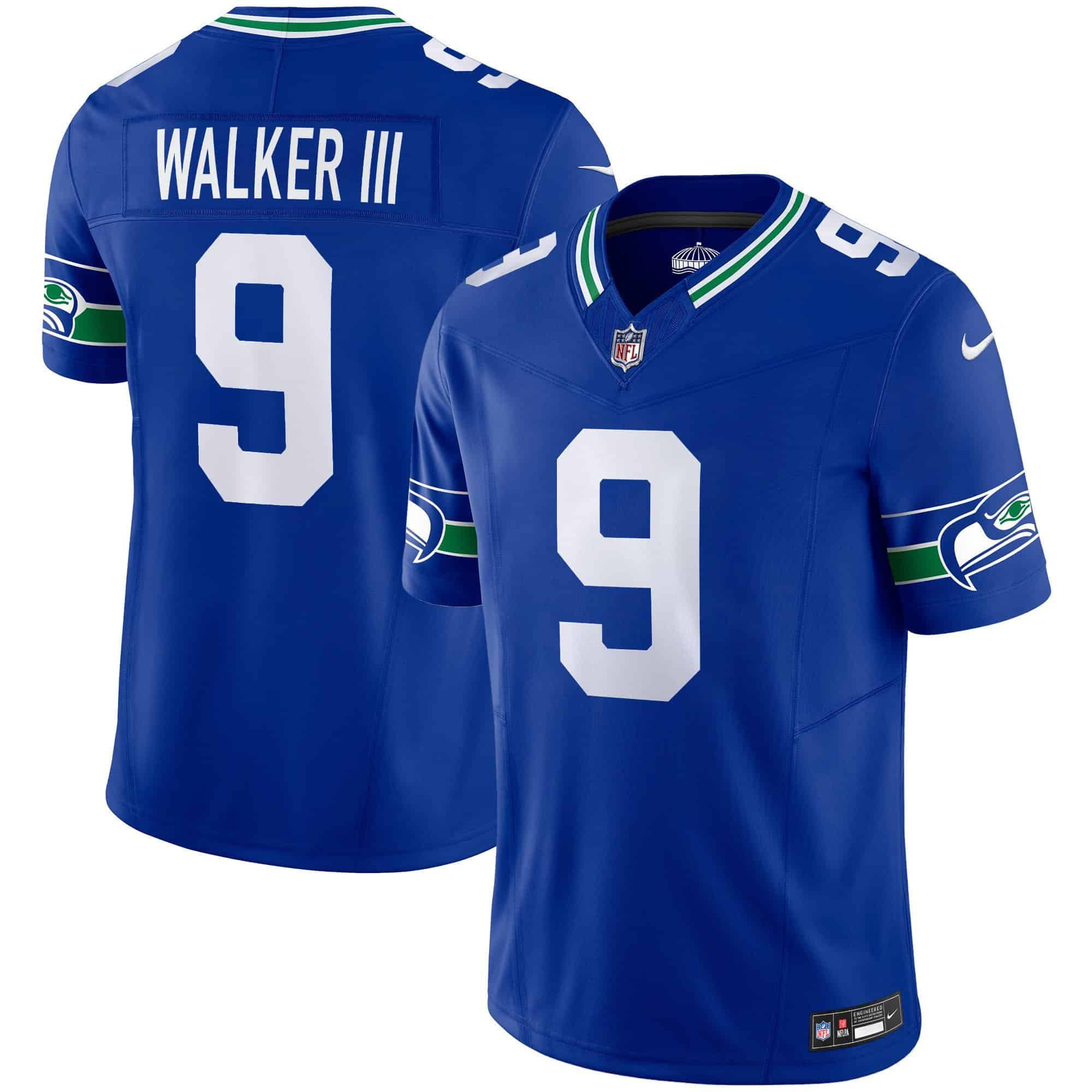 Men Seattle Seahawks 9 Walker iii Blue 2024 Nike Throwback Vapor Limited NFL Jersey style 1